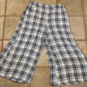 CP Shades Navy and White Plaid Wide-Leg Pants L